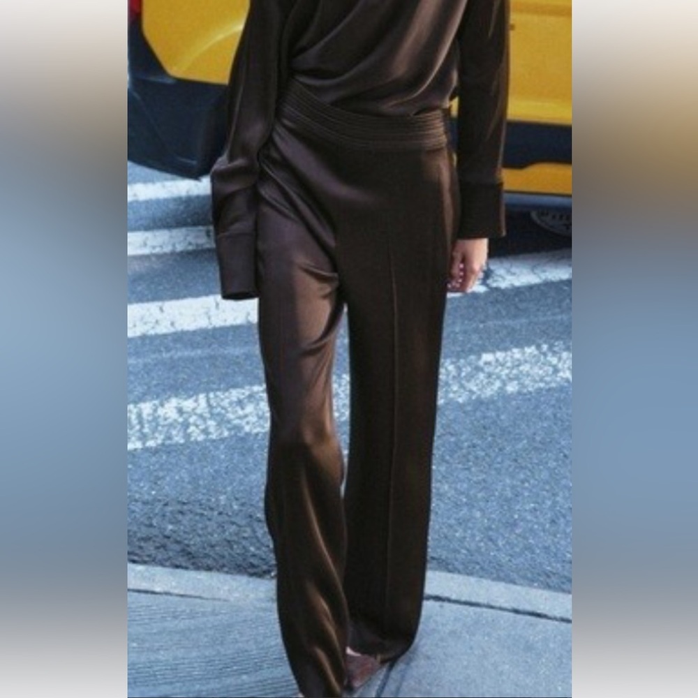 Elegant Zara NWT satin Brown Women's Pants ZW collection